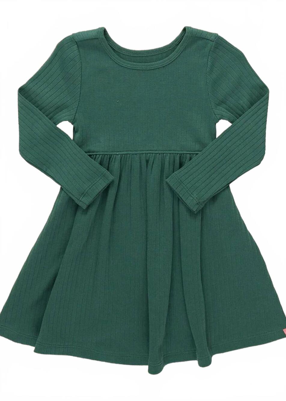 NEW PINK CHICKEN girl's sunny long sleeve rib dress in pine